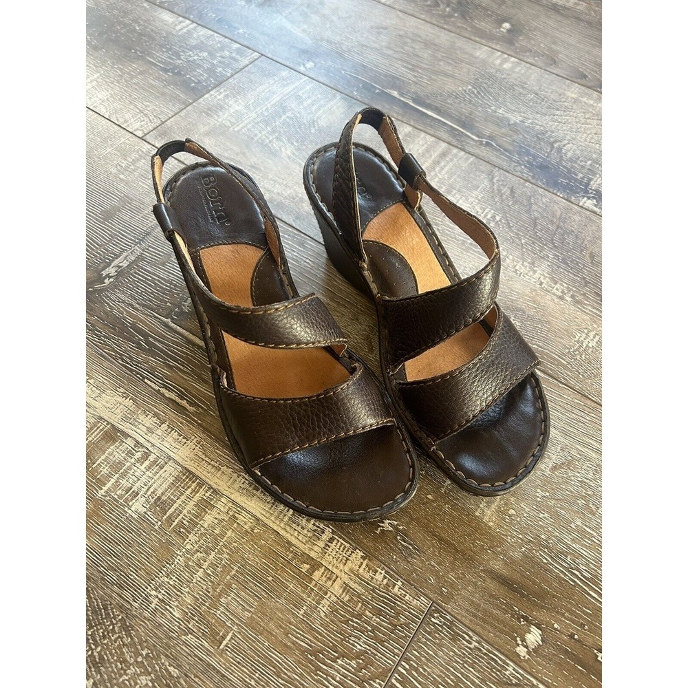 Born Wedge Sandals Women’s Size 7 Brown Leather